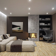 Белый парящий натяжной потолок в спальне с точечными светильниками и подсветкой по периметру